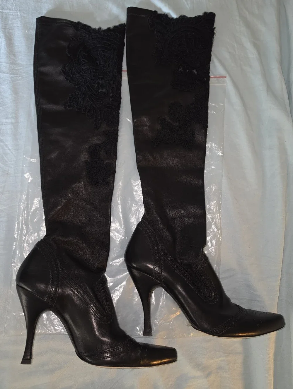 Ermanno Scervino HOT ITEM! Over The Knee Stretch Nappa Boots w/Couture Lace. 8.5